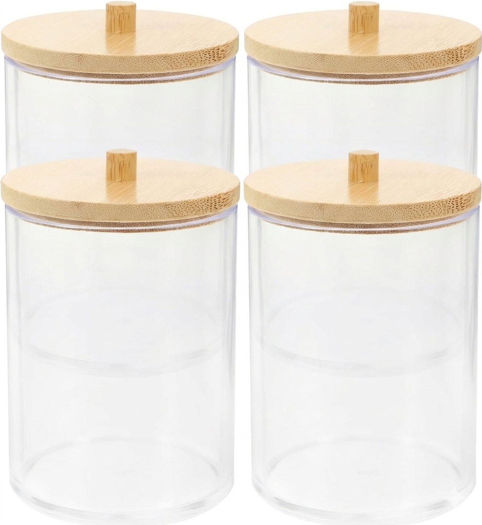 4pcs Storage Dispenser with Lid for Bathroom Cotton Pads Swabs Items Stylish Organizer for Bedroom Office and Bathroom Use Space Saving Design