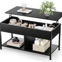 Sweetcrispy Lift Top Coffee Table with Storage 39" Center Table with Hidden Compartment & 2 Shelves Farmhouse, Wood Coffee Table for Living Room with Sturdy Lift-Top Adjustable Feet, Black