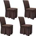 NICEEC High Stretch Chair Covers for Dining Chairs Covers Set of 4 Removable Dining Room Chair Covers with Skirt Spandex Parson Chair Slipcovers Protector for Kitchen Wedding Party Banquet(Brown)