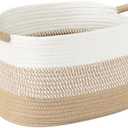 13"x10"x9" Cotton Rope Storage Basket, Woven Baskets with Handles for Organizing Home Office, Shelves, Nursery, Laundry, and Toys,Empty Gift Basket (Khaki/White, 1 Pack)