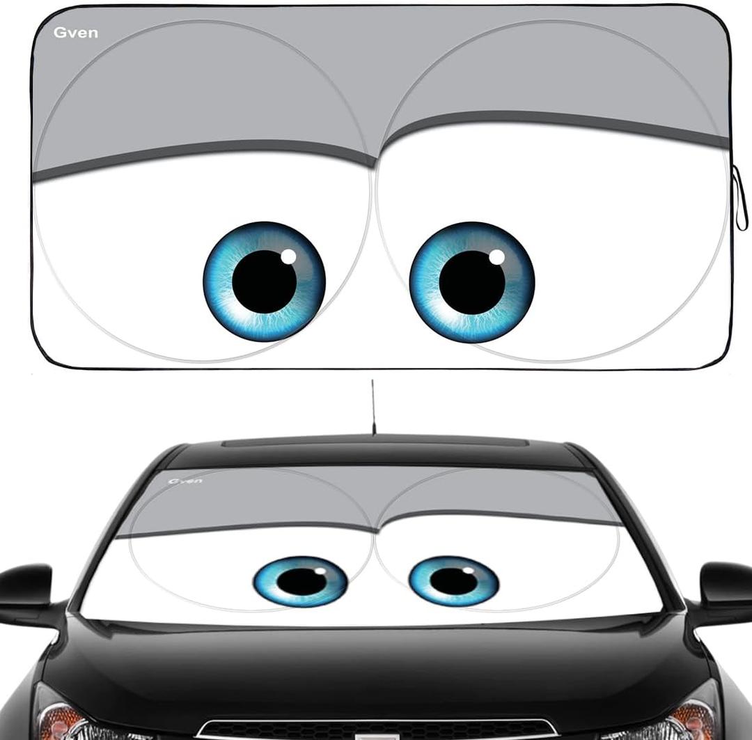 GVEN Windshield Sun Shades Car Sun Shade Protector Blocks UV Rays for Full-Size Sedan & SUV, Mid-Size SUV, Sports Cars, Wagon and Mid-Size Pickup Truck Car Accessories (Eyes-Grey, L)