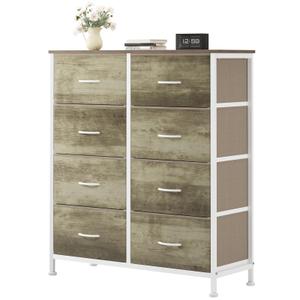 OLIXIS 8 Drawer Storage Dresser for Bedroom, Closet Organizers Units | Fabric Dresser with Wooden Top, Chest of Drawers Clothes Storage, Tower Cabinet, TV Stand Furniture, Oak Greige