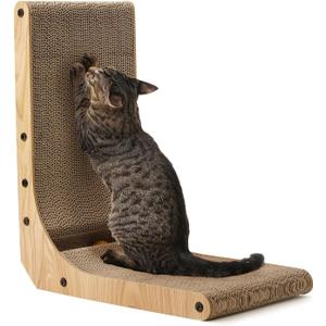 FUKUMARU Cat Scratcher, 18.7 Inch L Shape Cat Scratch Pad Wall Mounted, Cat Scratching Cardboard with Ball Toy for Indoor Cats