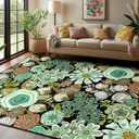 Area Rugs 8x10 Floral Rug, Washable Botanical Flower Carpet, Non Slip, Print Pattern, Low Pile Carpet for Living Room, Bedroom, Kitchen, Dining Room, Nursery, Playroom, Indoor-Green/Blue