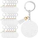 Sureio 20 Set Acrylic Keychain Blank with Key Rings 20 Pcs 1.97'' Glitter Acrylic Blanks 20 Pcs Keychain Tassels for DIY (White,Glittery)