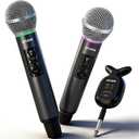 Wireless Microphone, All-Metal Wireless Microphones with RGB Light, Volume Control, 24H Rechargeable Battery, 200ft Range, Bluetooth Receiver with Wireless Mic for Karaoke, Singing, Speech