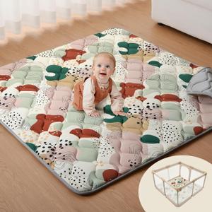 Blissful Diary Baby Play Mat, 47x47 Infant Play Mat for Playpen, Thicken Foam Cushioned Baby Mat for Floor, Non-Slip Kids Play Mat, Washable Baby Playmat for Babies,Toddlers, Earth Tones Design