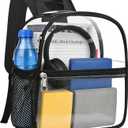 Busiuw Clear Backpack for Stadium Events 12x12x6, Clear Bag Stadium Approved Mini Small Sports Fan Backpacks with Front Pocket for Sport Concert Work Travel(Enhanced Straps,Black)