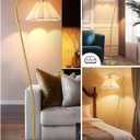 Floor Lamp with Pleated Linen Lampshade, Modern Flower Floor Lamp for Living Room Arc Standing Lamp, Gold Tall Lamp for Bedroom Office Dining Room, Bulb Included (Gold + Flax Color, 66.1IN)