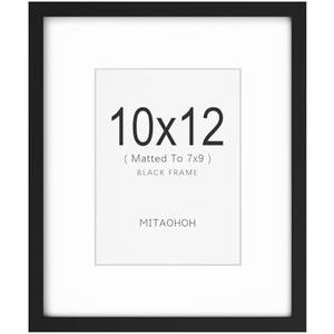 MITAOHOH 10x12 Picture Frame, 7x9 with Mat or 10x12 Without Mat, Minimalist Style Photo Frame with Plexiglass Cover for Wall Mounting Display, Black MITAOHOH 10x12 Picture Frame, 7x9 with Mat or 10x12 Without Mat, Minimalist Style Photo Frame with Plexiglass Cover for Wall Mounting Display, Black