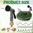 100 FT Lightweight Coiled Garden Hose EVA Flexible with 7 Function Nozzles and Brass Connectors for Garden Watering Plants Greenhouses Patios Olive Green