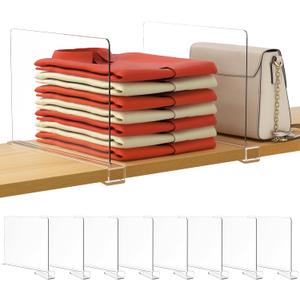 HBlife 8 Pack Clear Shelf Dividers, Vertical Purse Organizer for Closet Perfect for Sweater, Shirts, Handbags in Bedroom and Kitchen, Adjustable Acrylic Bookshelf for Organization (8 PCS)
