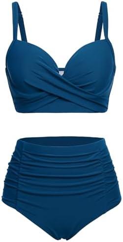 Yonique Women Underwire Bikini Set High Waisted Tummy Control Swimsuit 2 Piece Push Up Bathing Suit XXL