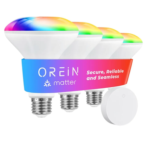 OREiN Matter Smart Light Bulb, BR30 Smart Bulbs with Remote 650LM 60W, Recessed Color Changing Bulbs RGBTW, Smart Flood Light Bulb Compatible with Alexa, Apple Home, Google Home, SmartThings, 4Pack