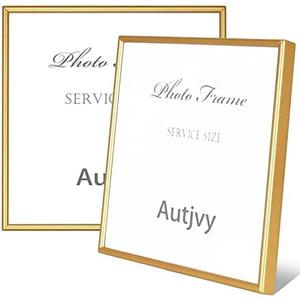 Autjvy 8x8 Picture Frame Set of 2, Gold Modern Simple Thin Aluminum Metal Square Photo Frame with HD Glass, Display for Tabletop and Wall Collage, 2 Pack
