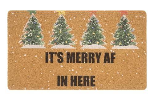 Winter Chirstmas Pine-Trees-Welcome-Doormat Outdoor-Entrance Faux-Coir Entryway-Rug Non-Slip Dirt-Trapping Indoor-Outside Porch 17x29 Inch