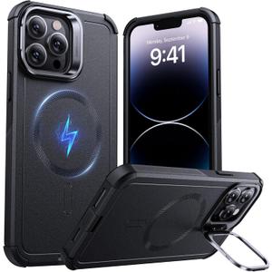ESR for iPhone 14 Pro Case with Stand, 23 ft Military-Grade Drop Protection Heavy Duty Magnetic Phone Case, Compatible with MagSafe Accessories, Cyber Series, Black