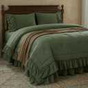 Bedding_Dreamer Olive Green Ruffle Comforter Set King, 3 Pieces Shabby Chic Farmhouse Bedding, Soft Microfiber Comforter with Matching Shams, All Season