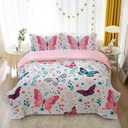Wajade Butterfly Comforter Set Full Size for Girls Kids Teens Lightweight Bed in A Bag Colorful Butterflies Flower Leaves Bedding Set All Season with 1 Comforter and 2 Pillowcase