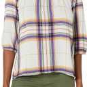 Star Vixen Women's 3/4 Sleeve Peasant Elastic-Hem Top (Large, Pale Blue/ Violet)