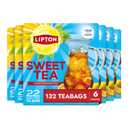Lipton Southern Sweet Iced Tea Bags, Family Size, 132 Total Bags | Southern Sweet Iced Tea Bags (22ct - Pack of 6) Black tea leaves plus the perfect amount of sweetness (EXP 12/31/26)