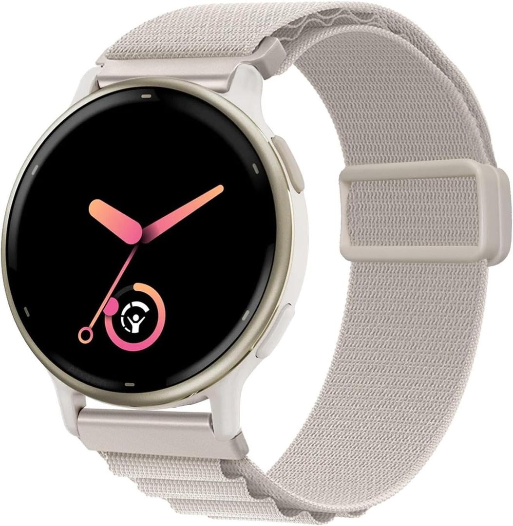 Abanen Loop Nylon Watch Bands for Garmin Vivoactive 6/5, 20mm Soft Lightweight Sport Nylon Wristband Strap with Adjustable Magnetic Closure for Garmin Venu Sq/Venu 2 Plus (Starlight)