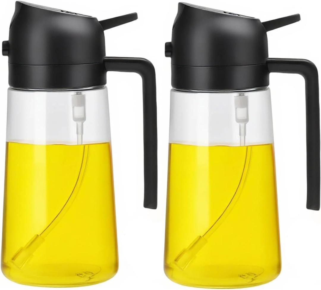 Oil Sprayer for Cooking 16oz,2 in 1 Olive Oil Dispenser and Oil Sprayer - 470ml Olive Bottle Spray and Pour - Glass Oil Dispenser for Kitchen Cooking Salad BBQ (2PCS-Black)