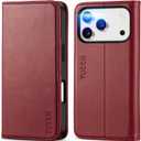 TUCCH Wallet Case for iPhone 17 Pro (6.3") 2025, 3 Credit Card Slot | RFID Blocking | Stand | PU Leather | Protective Flip Folio Cover | Shockproof TPU Interior Shell | Deep Red