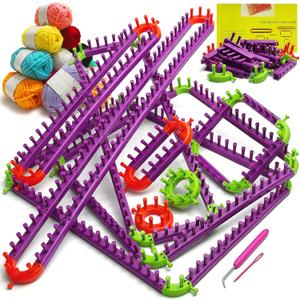 UCDRMA Adjustable Loom Knitting Kit, Up to 21 Different Sizes and Shapes Knitting Loom for Blankets/Scarves/Hats, Infinity Loom Crochet with 12 Yarn & Instructions, Flexible Yarn Loom for Beginners