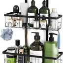 Fixwal Shower Caddy Hanging Over Head, Height Adjustable Bathroom Black Rustproof Shower Organizer Hanging Shelf Storage with 2 Soap Holders, Hooks for Towels, Sponge, Razor