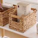 Set of 3 Water Hyacinth Storage Basket Rattan Woven Shelf Organizing with Built-in Handles 3-Pack Nesting Wicker Bathroom Accessories Pantry Storage