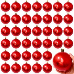 40 Pcs Christmas Ball Ornaments 4 Inch UV Resistant and Waterproof Shatterproof Shiny Plastic Christmas Tree Hanging Ornaments Decoration for Indoor Outdoor Holiday Party(Red)