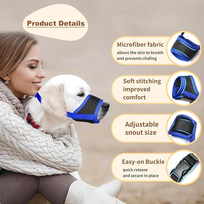 HEELE Dog Muzzle,Soft Nylon Muzzle Anti Biting Barking Chewing,Air Mesh Breathable Drinkable Adjustable Loop Pets Muzzle for Small Medium Large Dogs 4 Colors 4 Sizes (Blue, M)