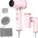 Travel Hair Dryer Dual Voltage for Europe Foldable, High Speed Ionic Blow Dryer Fast Drying,100240V Portable Dryers with Magnetic Nozzles,1300W, Pink