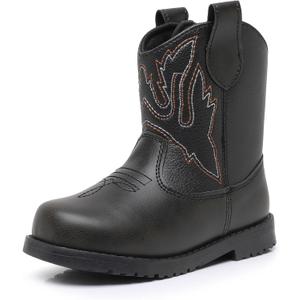 Blikcon Toddler Cowboy Boots for Boys Girls Baby Infant Cowgirl Boots Round Toe All Seasons, (Infant/Toddler) (Black), 6 Toddler