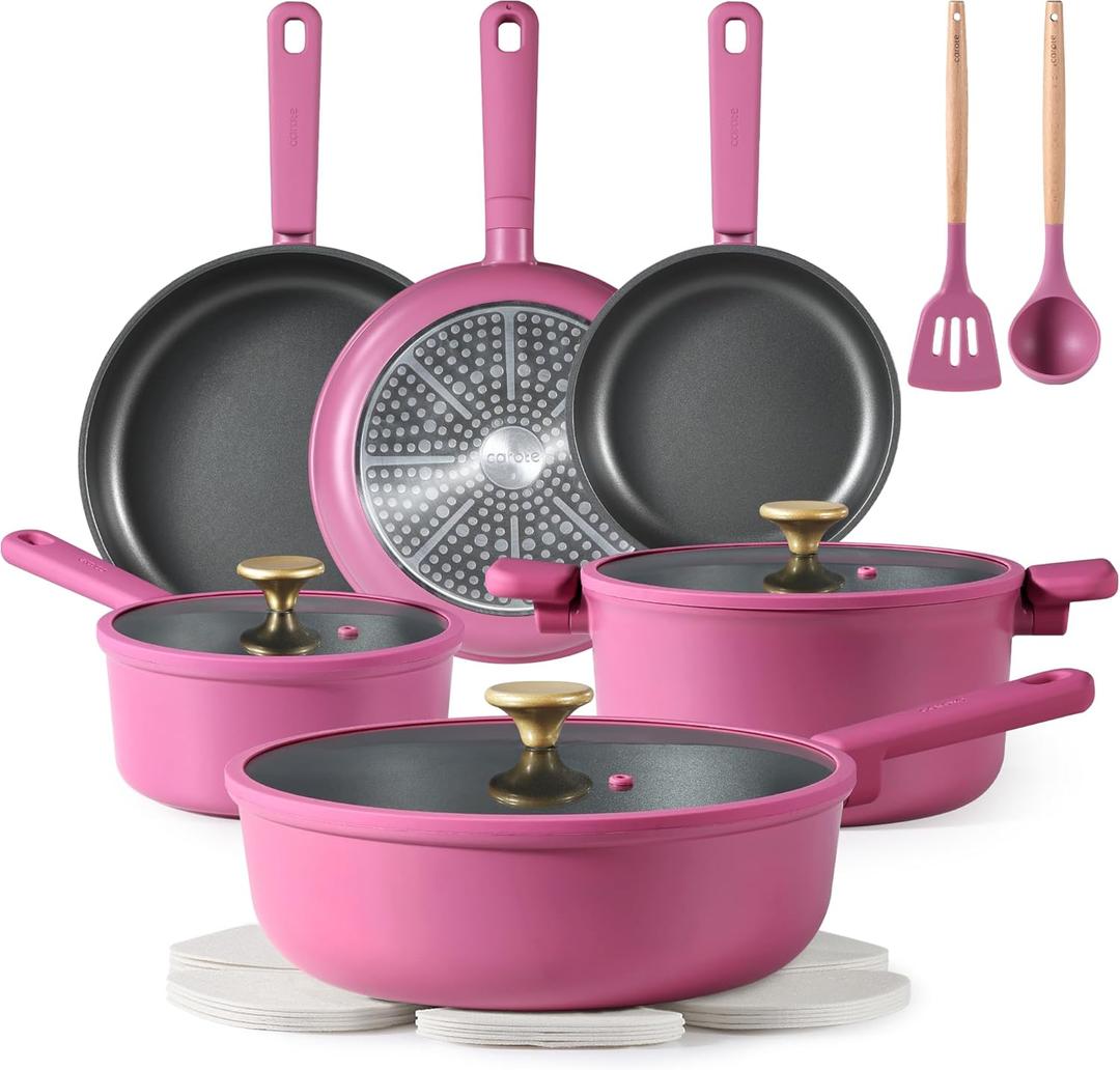 CAROTE Non Stick Pots and Pans Set, Cookware Sets Nonstick, Kitchen Cooking Set with Stay-Cool Handles,with Silicone Tools and Pot Protectors,16 Piece