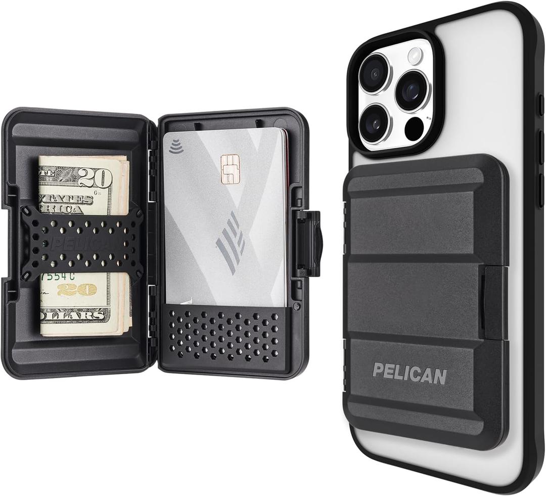 Pelican MagSafe Wallet for iPhone - Heavy Duty MIL-STD Snap-On Phone Magnetic Wallet and Phone Card Holder - Detachable and Slim Hard Case for iPhone 17 Pro Max /16 Pro Max/15/14/13/12/Pixel 10- Black