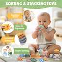 6-in-1 Montessori Baby Toys 0-6 6-12 Months, Infant Teething Toys Soft Stacking Blocks Rings Shape Sorter Sensory Fidget Spinners for Toddler 1-3, First Baby Gift Set for 6 Month Old Girl Boy