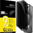 NEW'C 3 Pack Privacy for iPhone 15 Pro Max Screen Protector (6.7 inches), Anti-Spy Tempered Glass Film, Case Friendly Ultra Resistant, Balanced 28-Degree Privacy Angle-Easy installation Tool included