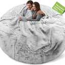 (No Filler Bean Bag Chair Cover Without Filler, Big Round Soft Fluffy PV Velvet Washable Bean Bag Lazy Sofa Bed Cover for Adults, Living Room Bedroom Furniture Outside,5ft Snow Grey