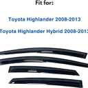 IG Window Visors Fit for 2008-2013 Toyota Highlander, Out-Channel Rain Guards Vent Wind Deflectors 4PC, Car Accessories for 2008-2013 Toyota Highlander Hybrid