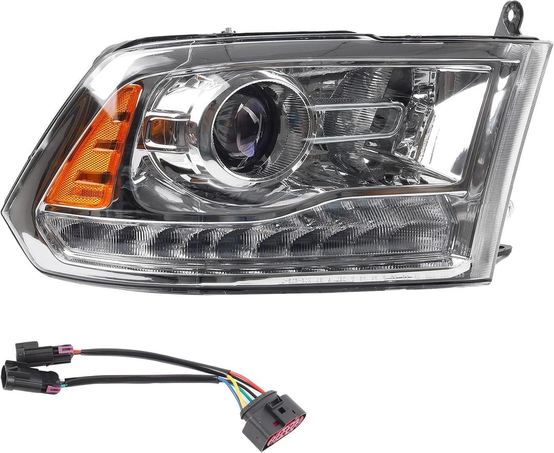 Dasbecan OE Projector Halogen Headlights w/LED Signal DRL Compatible With Dodge Ram 1500 2500 3500 2013-2018 Right Passenger Side Headlamp assembly Chrome Trim w/Bulbs Replaces#68324940AD CH250329
