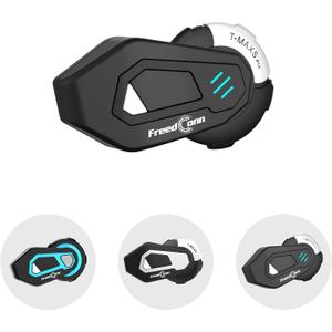 FreedConn Motorcycle Bluetooth Headset T-MAXS Pro Motorcycle Communication Systems 6 Riders 1000M Group Helmet Intercom with Music Sharing FM Radio CVC Noise Cancellation Accessories (Black)