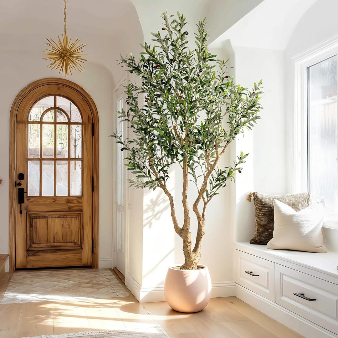 Tall Artificial Tree Large Faux Olive Tree with Pot Indoor Outdoor Realistic Floor Big Fake plantas for Home Living Room Master Bedroom Office Porch Outside Patio arboles artificiales para decoracion