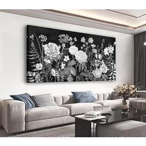 Large Wall Art for Living Room Decor Framed Art Plant Black and White Flowers Canvas Pictures Modern Artwork Botanical Canvas Prints for Bedroom Kitchen Home Office Wall Decor 20" x 40"
