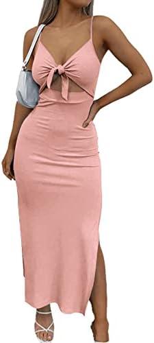 LYANER Women's Tie Knot Cut Out Side Split Hem Sleeveless Knit Bodycon Maxi Dress, M LYANER Women's Tie Knot Cut Out Side Split Hem Sleeveless Knit Bodycon Maxi Dress, M