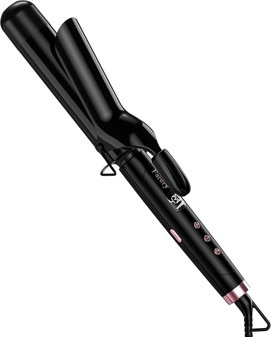 Farery 1.5 inch Curling Iron For Long Hair, Lightweight Long Barrel Curling Iron 1 1/2 Inch, Ceramic Curling Wand Infused Argan Oil & Keratin for Bouncy Curls, 9 Temp Digital Display & Lock Key, Glove