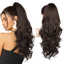 REECHO 24" Claw Clip in Ponytail Extensions Long Curly Wavy Ponytail Hair Extension Jaw Clip on Pony Tails Hairpiece for Women - Dark Chocolate Brown