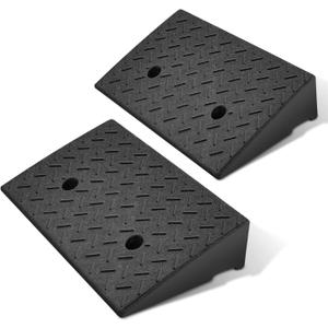 DNA MOTORING 2pcs 4.3" Rise Rubber Curb Ramp Heavy Duty Loading Driveway Ramp Threshold Ramp 19.5 in L x 11.6 in W x 4.3 in H for Loading Dock, Warehouse, Wheelchair, Motorcycles, Cars, TOOLS-00645