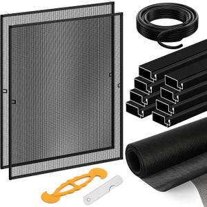 DIY Window Screen Frame Kit 2 Pack, Cut-to-Size 46" Aluminum Frame with Heavy Duty 46"x99" Mesh for Window Screen Replacement, Includes All Tools & Hardware for Windows, Patio, Porch, Black